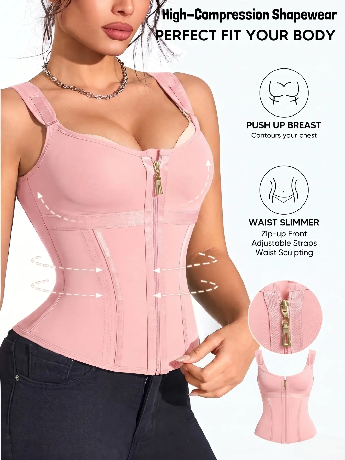 1 Count Waist Trainer Corset Vest, Fajas, Tummy Control Colombian Shapewear Tank Tops, Breathable Waist Cincher For Women Body Shaper Sport Girdle Adjustable Buttoned Repair Corset Steel Bone Belly Belt, Suitable For Training Or Sports