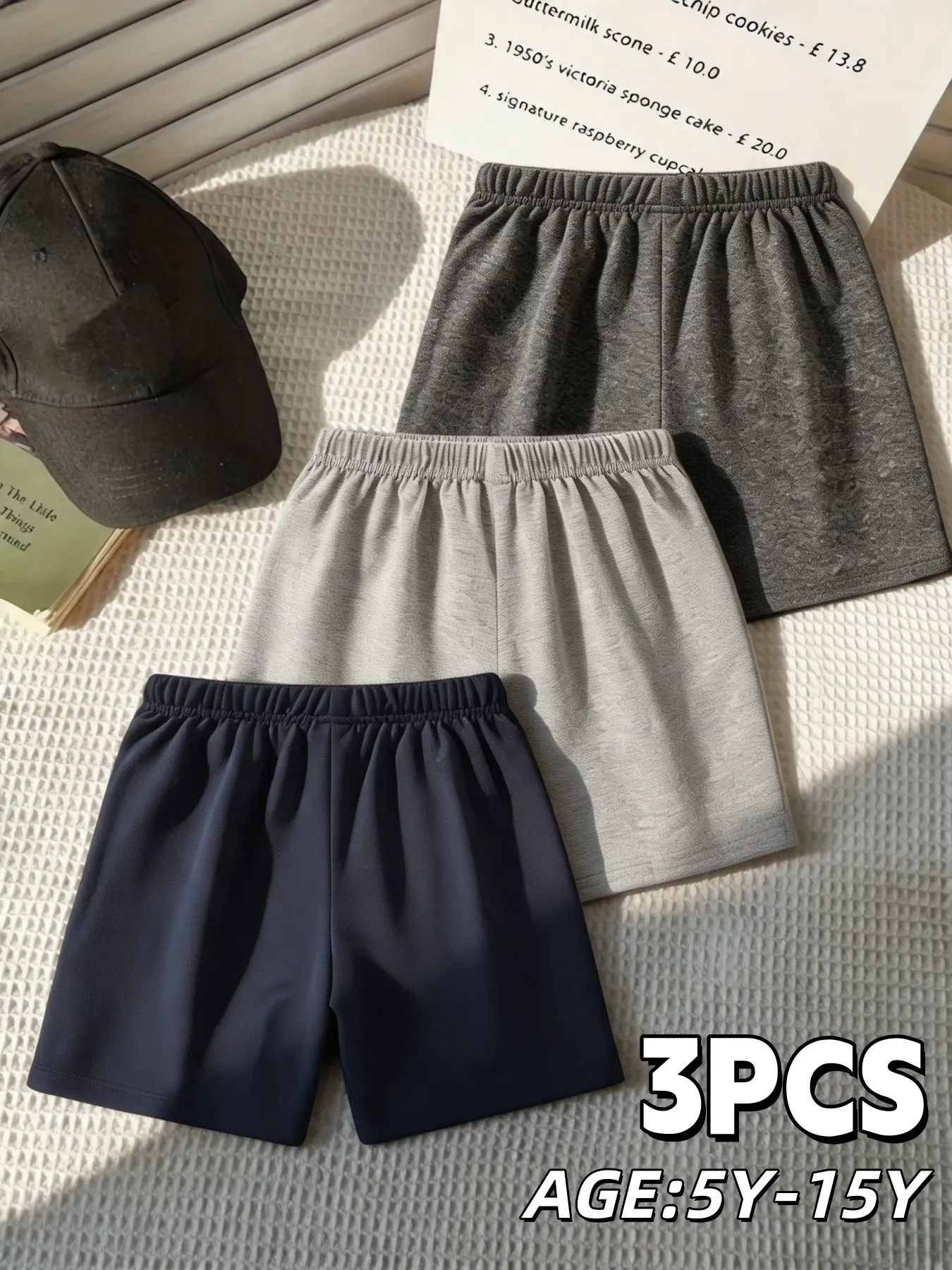 3Pcs Boys Casual Shorts, Elastic Waist Solid Color Summer Bottoms, Daily Wear Playtime Home Sports Sleep Shorts, Multi-Pack Toddler & Big Boy Clothing, Versatile Play & School Pants