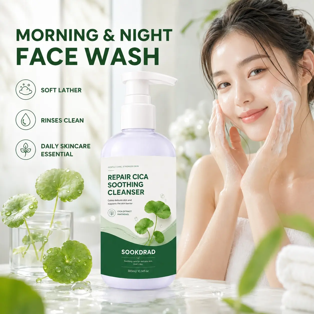 Repair Cica Soothing Cleanser, contains Cica extract, contains Panthenol, calms delicate skin, supports skin barrier, for face, for all skin types, daily skincare, 300ml/10.14fl oz