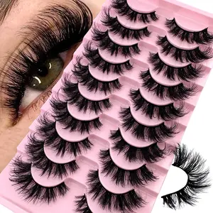 10Pairs False Eyelashes Cat Eye Lashes Faux Mink Lashes Natural Look Fluffy Volumized Eyelashes Extension Natural Full False Eyelashes Travel Essentials Makeup Tools Strip Lashes,Lashes,Eyelashes,Fake Lashes