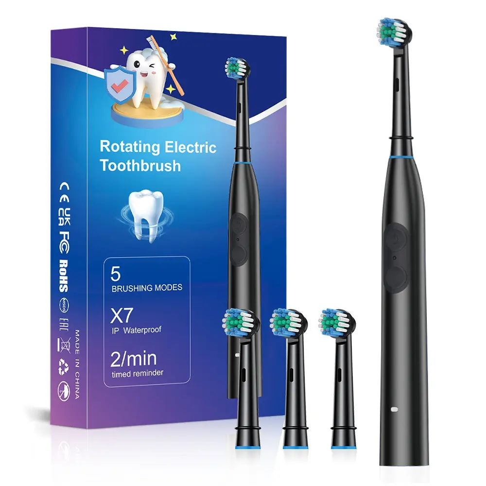 Multi-Mode Pulse Vibration Electric Toothbrush, Rotating Brush Head, 4 Replacement Heads, Waterproof, Smart Timer, Oral Care Tool