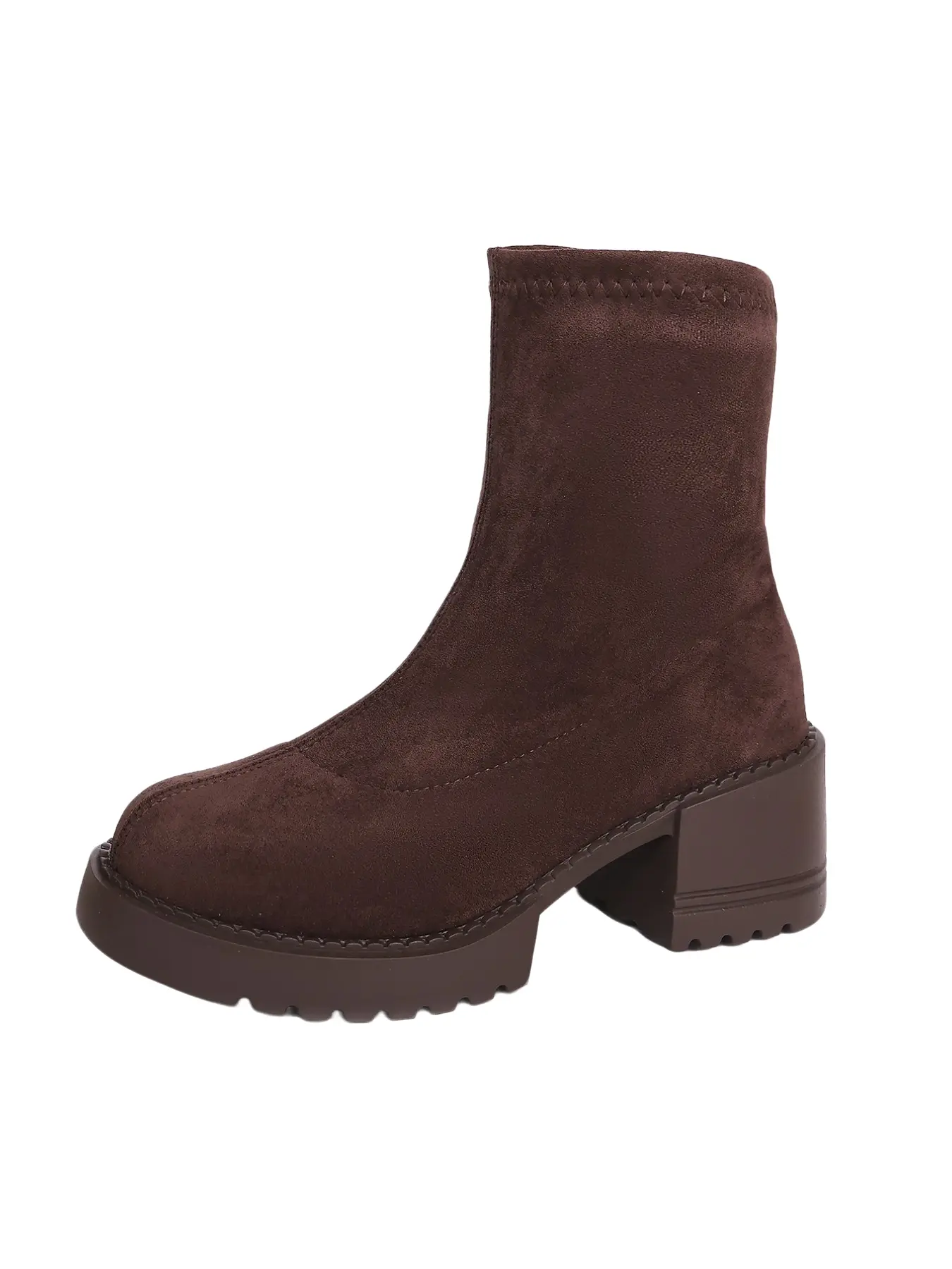 Simple Sock Boots Thick Sole Chunky Heel Anti-Slip Durable Elastic Slimming Commuter Women's Short Calf Boots
