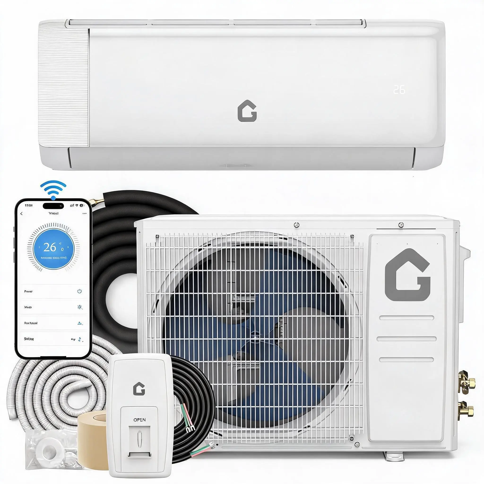 21 SEER2 12000 BTU Ductless Mini Split Air Conditioner & Heat Pump - Ultra-Quiet Inverter System, WiFi Smart App, 230V - Remote, Complete Installation Kit, Efficient Cooling & Heating for Rooms Up to 750 Sq.Ft