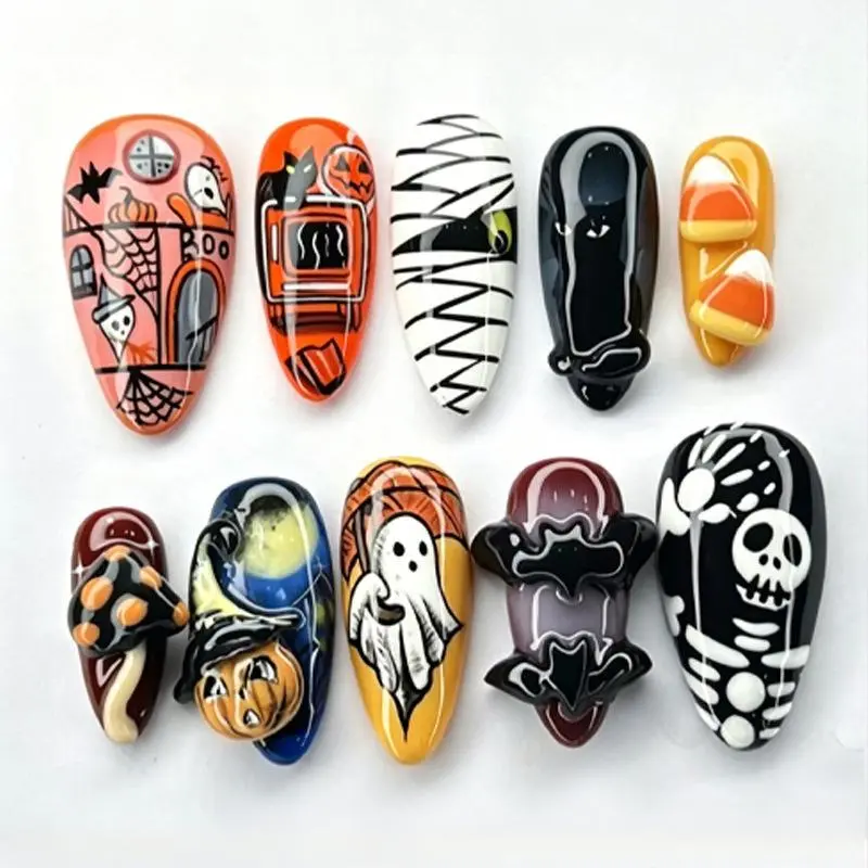 Halloween Press on Nails, 30pcs Spooky Nightmare Haunted House Nail Art Decorations for Halloween Celebrations