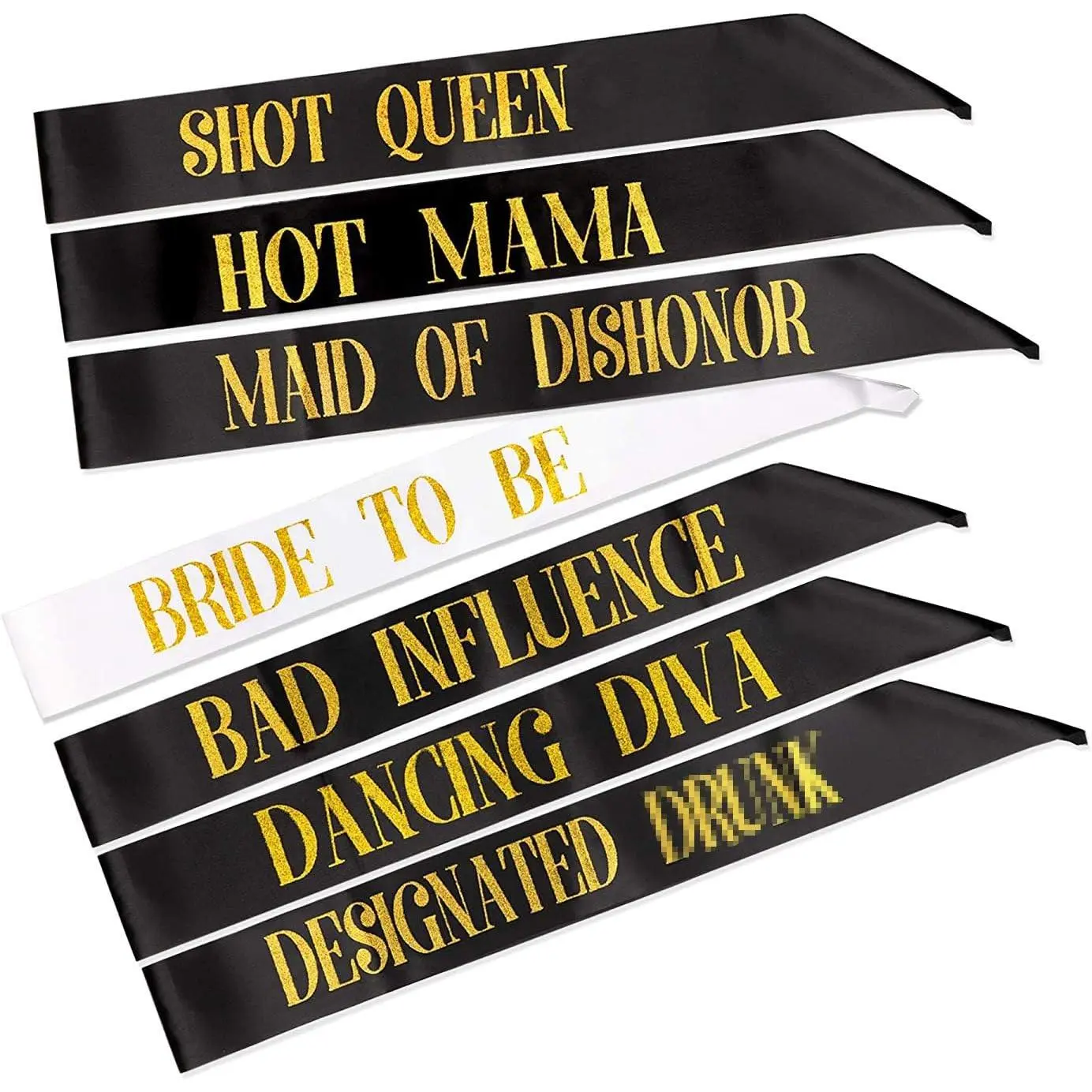 7 Pack Hen Party Sash, 1 White Bride To Be Sash+6 Black Team Bride Tribe Hen Do Sash for Girls Hen Night Out Bridal Shower Wedding Bachelorette Party Accessories