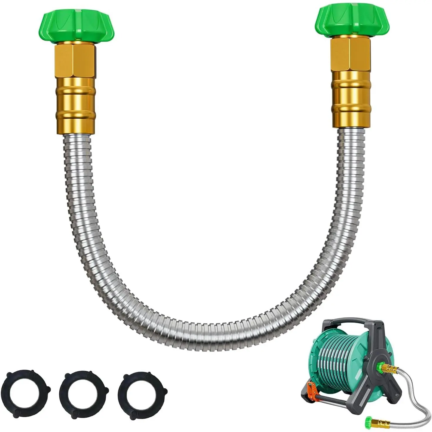 Short Garden Hose 2 ft, Female to Female Connector, Water Hose for Reel | Stainless Steel Leader Hose Connecting Hose Reel to Faucet, Flexible Water Pipe for Outdoor, RV, Watering, Washing