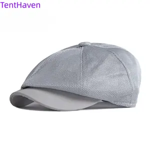 Hollow Mesh Octagonal Hat, Lightweight British Vintage Beret with Breathable Cooling Brim for Adults in Summer
