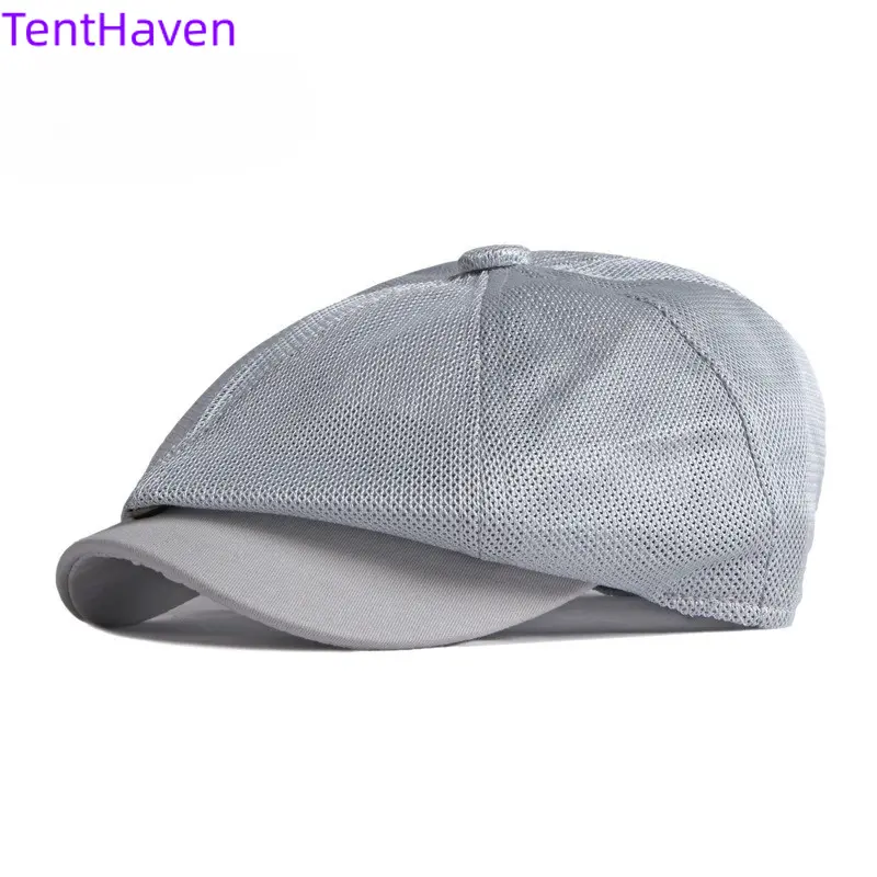 Women's Hollow Mesh Octagonal Hat - Lightweight British Vintage Beret with Breathable Cooling Brim, Leopard Print Fashion Outdoor Summer Hat for Adults, Mesh Fabric, Trendy Versatile Mesh Beret