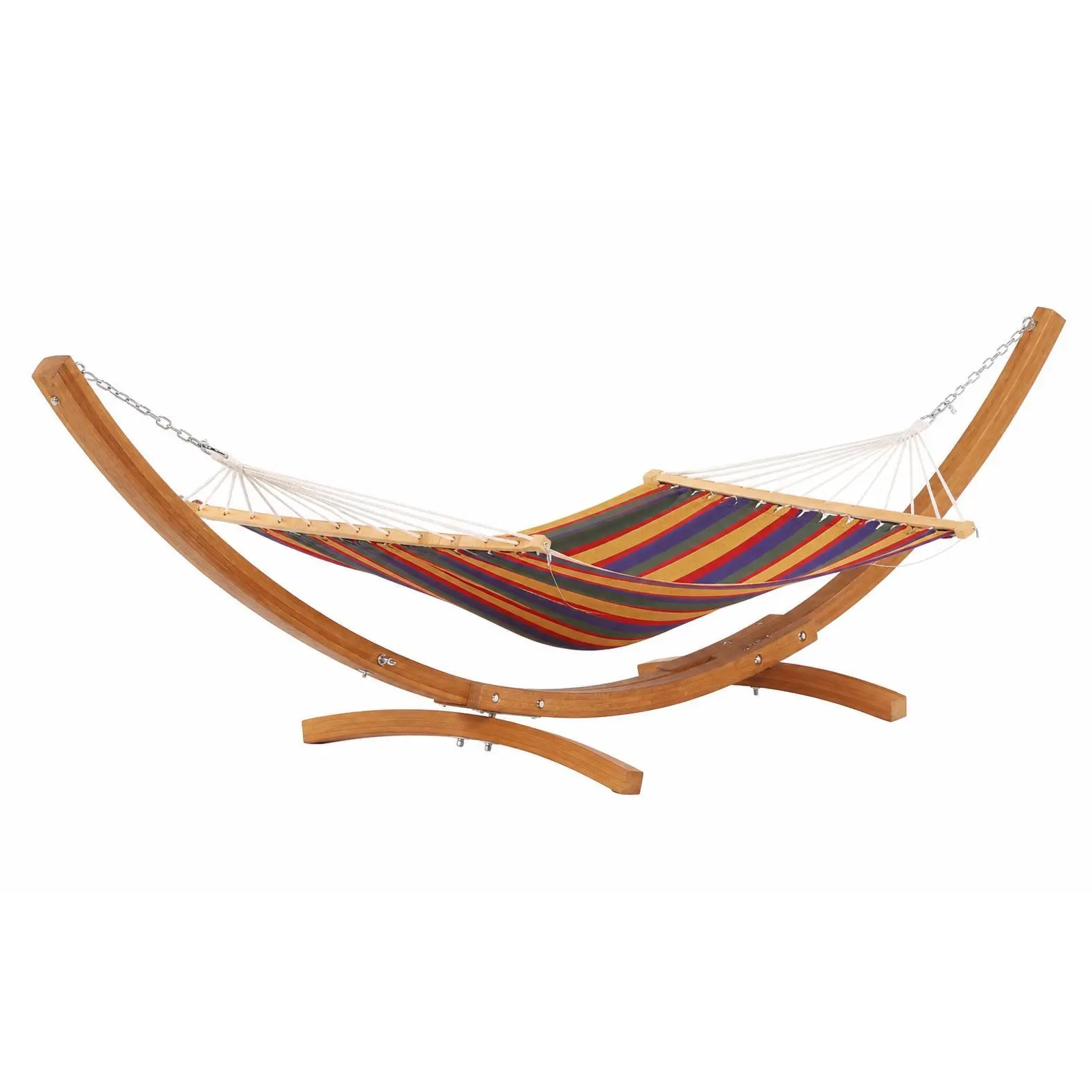 Sturdy Curved Wood Hammock Stand – Weatherproof Global Frame for Patio, Backyard & Indoor Use – Max 475 lbs – Chains & Carabiners Included