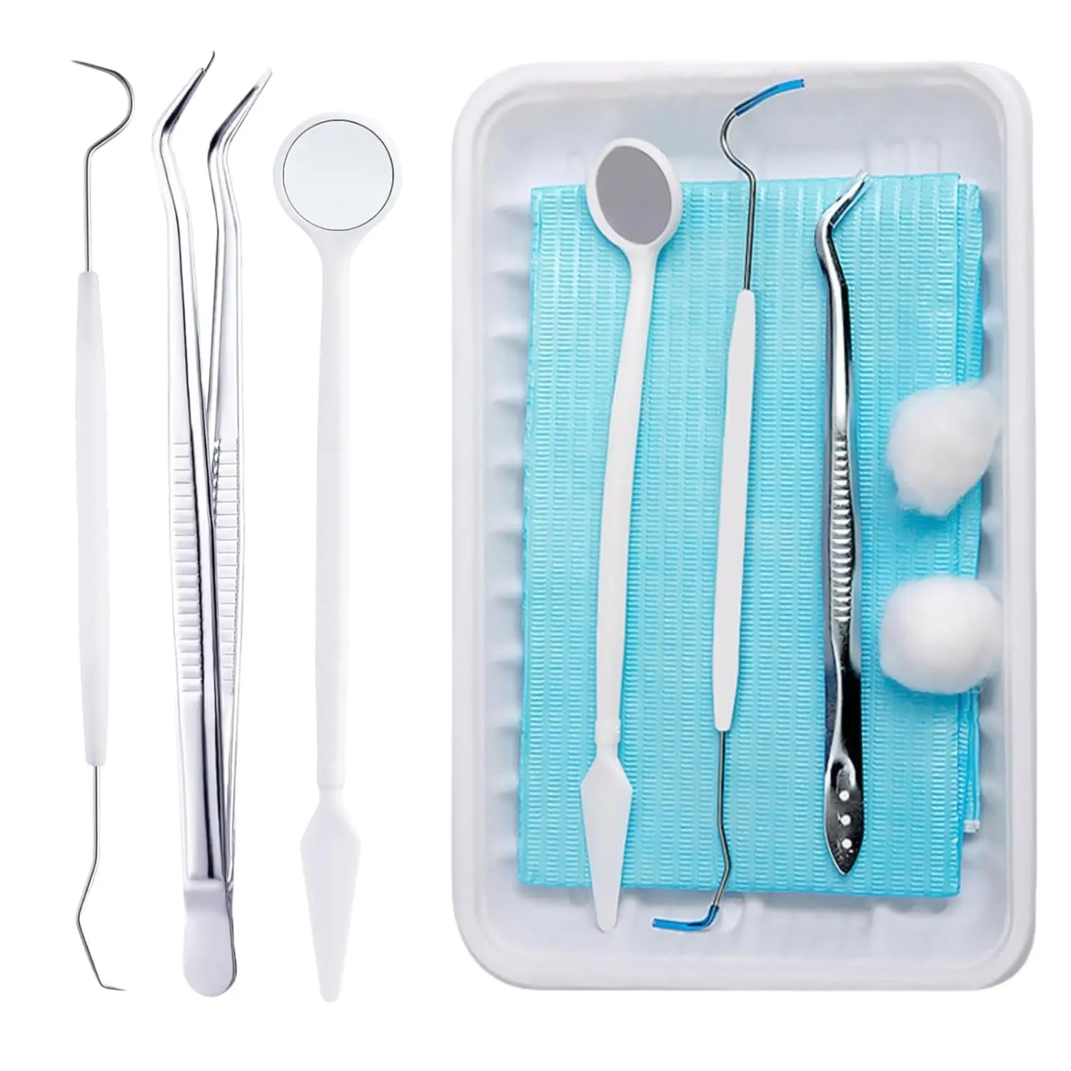 Disposable Dental Oral Care Kit, 20 Sets (5pcs Each) Sterile Teeth Cleaners with Mirror, Explorer, Probe, Plier for Family Use Teeth Inspection & Care