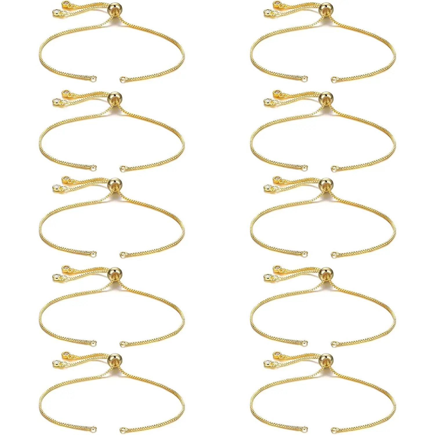 10 count Adjustable Slider Bracelet for  Making Bracelet Chains for DIY  Making Findings Extender Chains with Rhinestones Ends for Woman Girl()