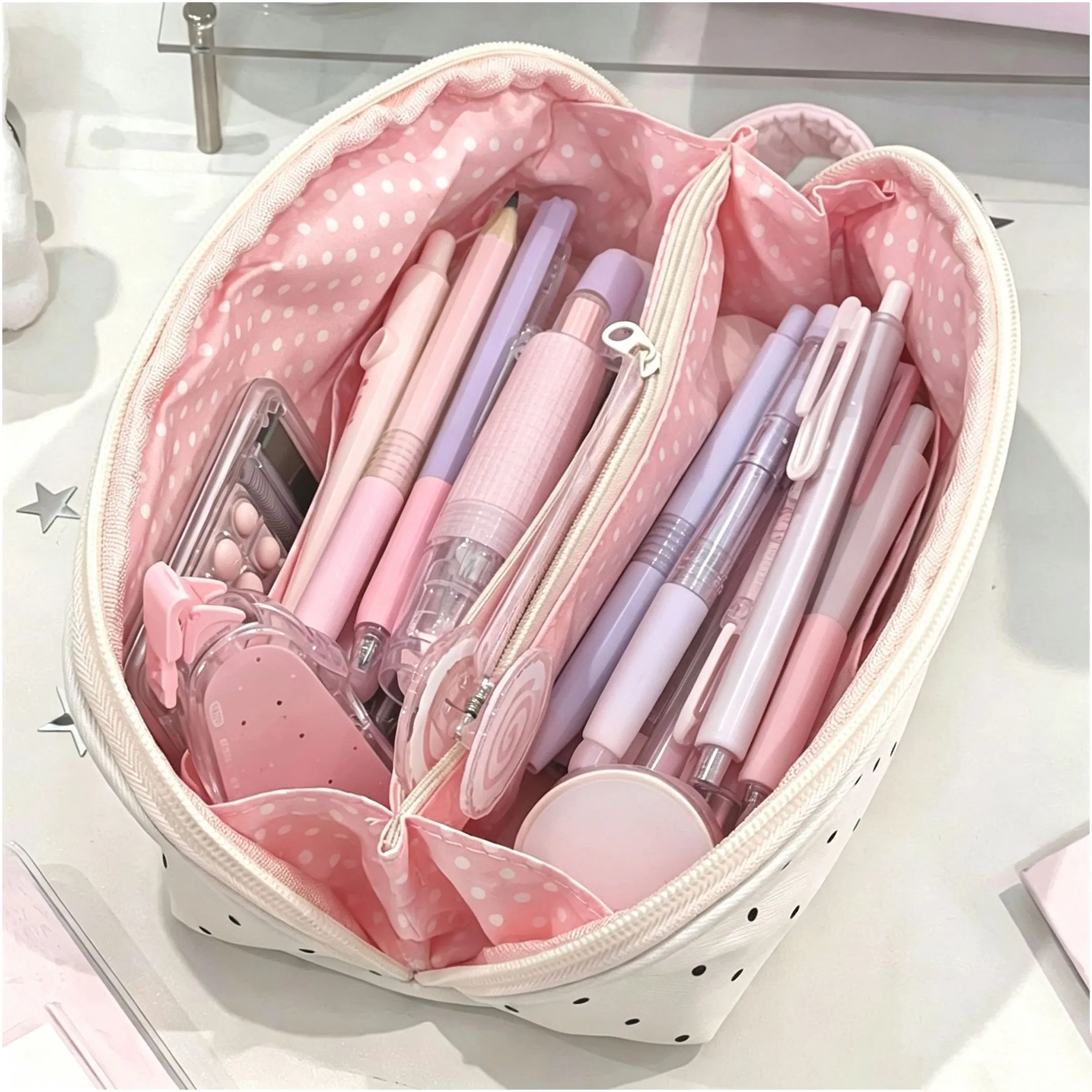 Star Print Shell Pen Case, Simple Stationery Bag for High School Students, Multi-Functional Layered Large Opening Pen Holder, Office Supplies