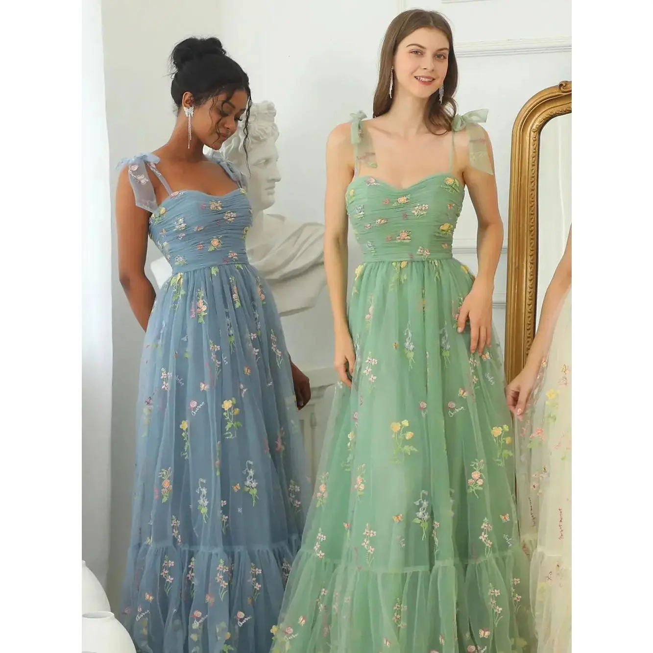 Women's Sleeveless Ocean-Style Floor-Length A-Line Embellished Formal Dress - Intricate Floral Embroidery, Elegant Party Apparel, Evening Dresses for Wedding Guest, Graduation Events, refined regular fit