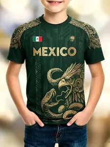 Mexican Aztec Eagle Retro Soccer Jersey, Short Sleeve T-Shirt, All over Print, Fitted Casual Style, Four-Season Wear, Unique Tribal Design