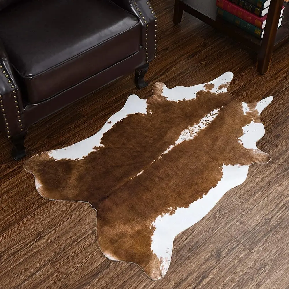 Cowhide Rug, Small  Rug for Bedroom Living Room 43x27 Inch | Non Slip,Washable,  Rug,Faux Cow   Print Carpet for Bedside Office Table,3.6 x 2.3