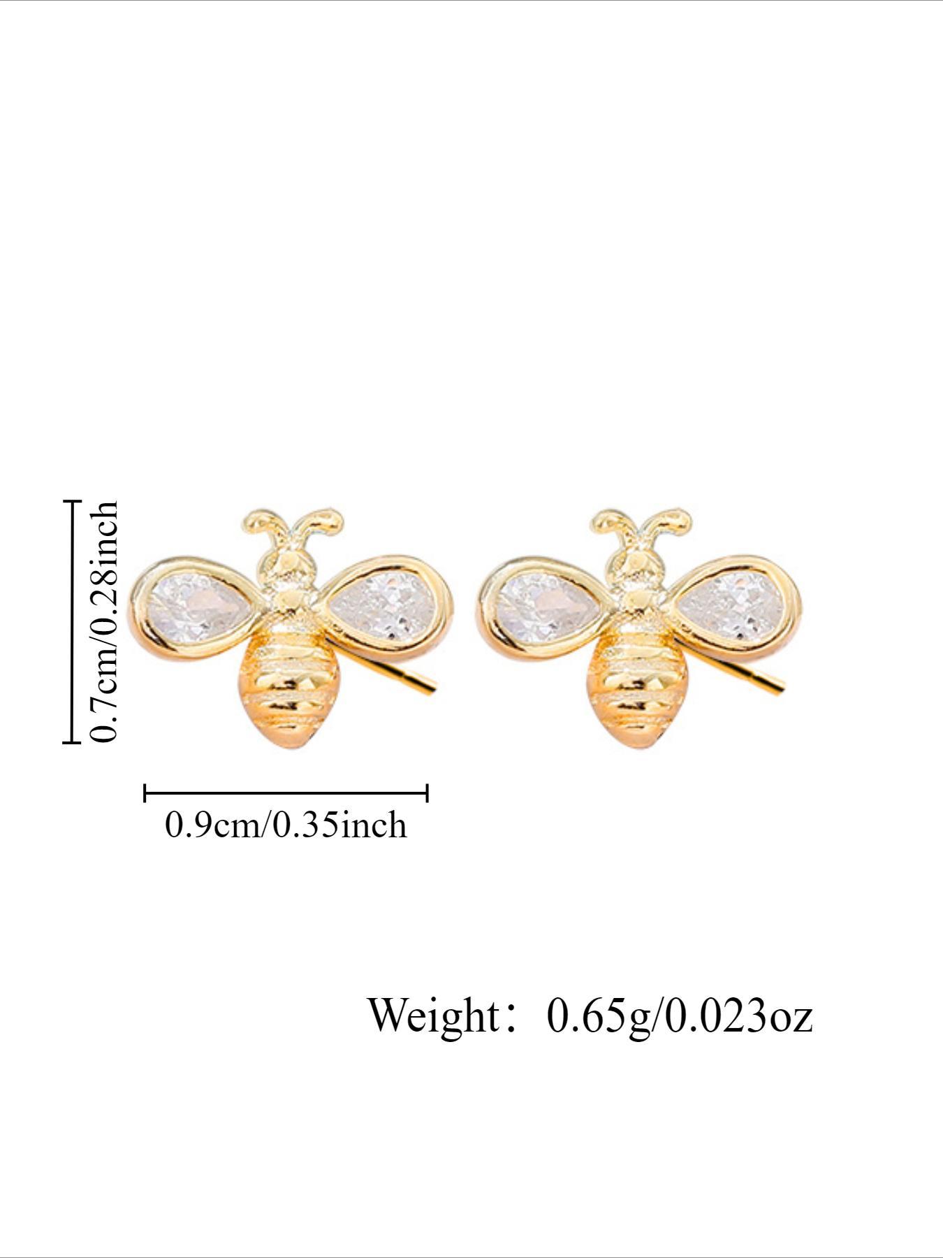 S925 Sterling Silver Cute Bee Design Stud Earrings, Fashionable Rhinestone Decor Earrings for Women & Girls, Trendy All-match & Exquisite Jewelry for Birthday Gift