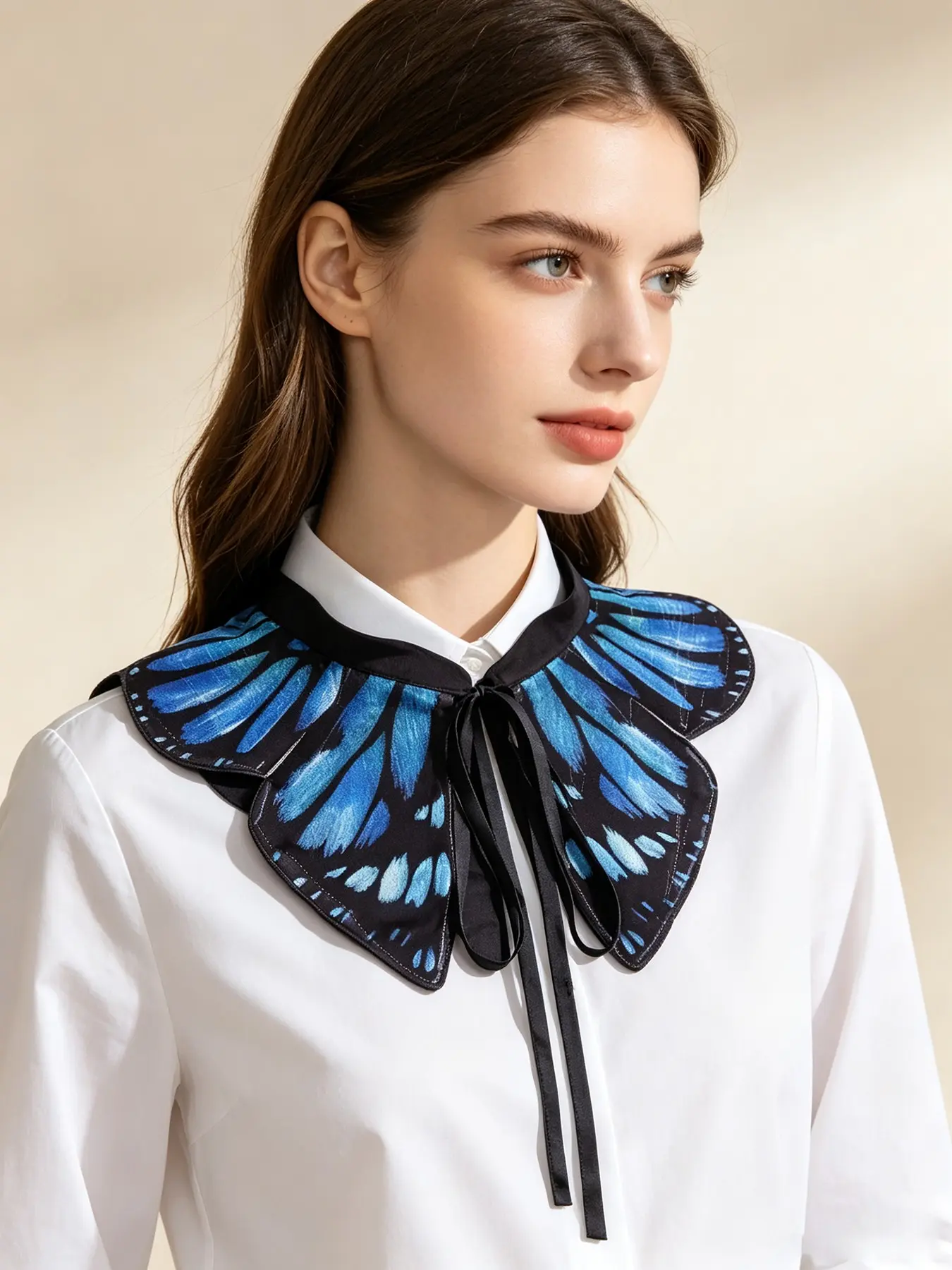 Blue Butterfly Print Fake Collar, Vintage Unique Style, Detachable Tie Butterfly Wings Decorative Collar, Perfect for Sweaters, Shirts, Dresses