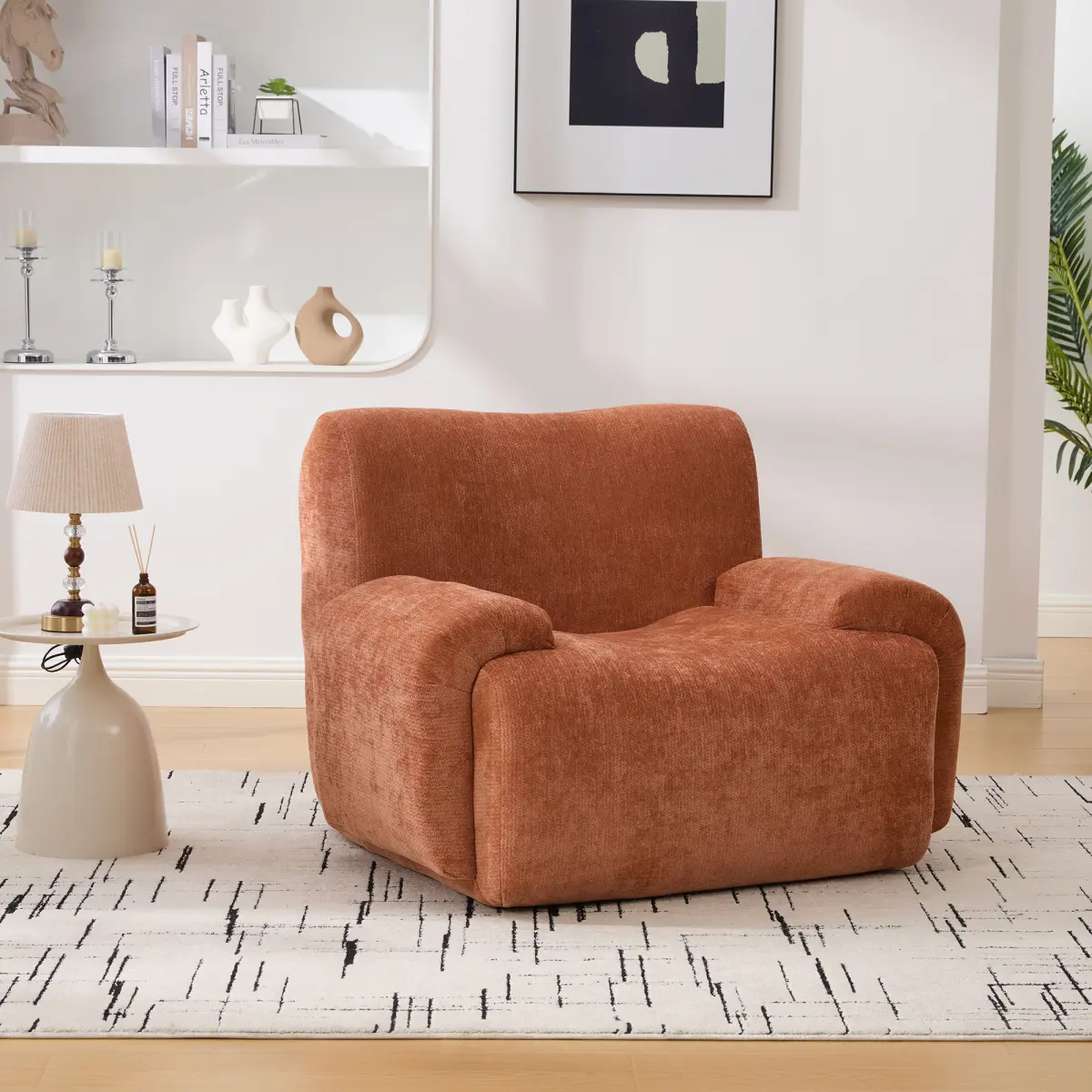 Aobtkel43" Wide Modern Upholstered Oversized Accent Chair, Boneless Single Sofa Chair, Chenille Armchair Comfy Reading Lounge Chair with Deep Seats for Living Room Bedroom Apartment, Dorms, Orange