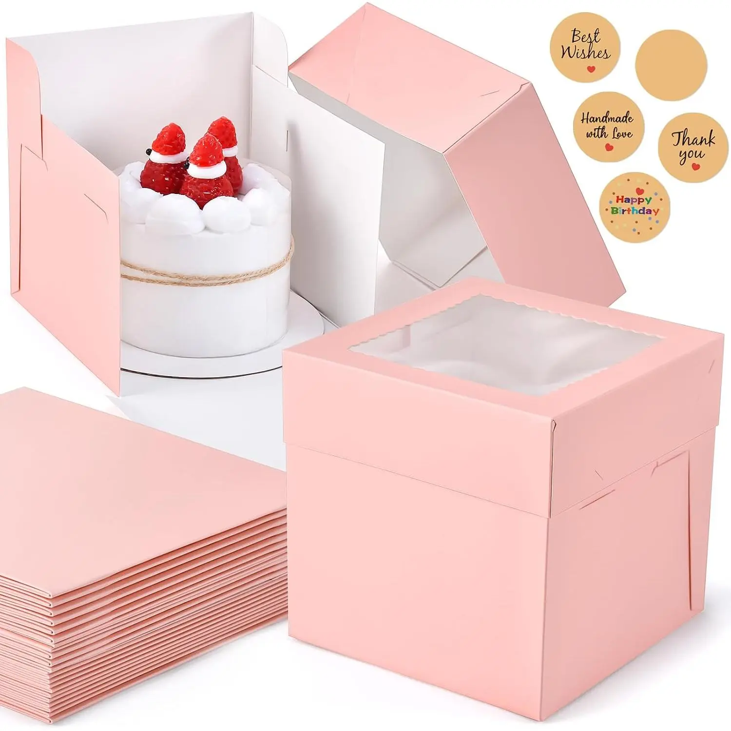 12 count 6x6x6 Inches Small Cake Boxes,  Square Bakery Boxes with Window, Mini Cake Containers for Pastries, Cookies, Chocolates, Cupcakes, Birthday Party Cajas Pasteles