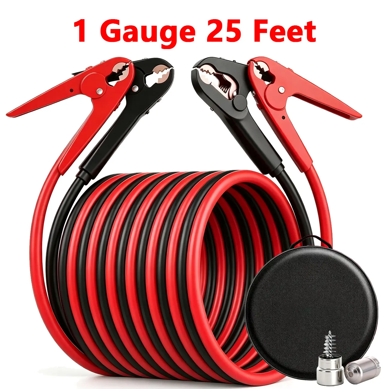 Heavy Duty Automotive Jumper Cables - 1 Gauge, 25 Ft, for Jump Starting Dead or Weak Batteries, with Carry Bag