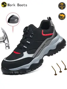 Steel Toe Work Shoes for Men Lightweight Breathable Comfortable Safety Footwear Anti-smash Anti-Punctur Rotary Buckle Protective Shoes Industrial & Construction Safety Shoes