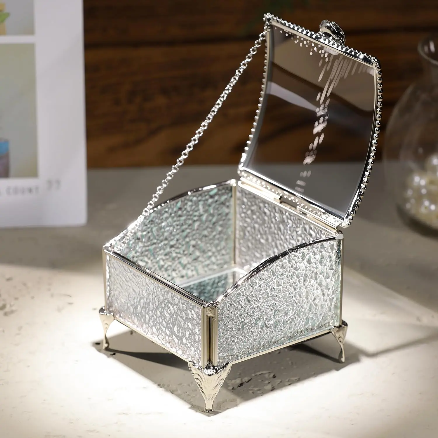 Glass   Box  storage Trinket Ring Display Box  Decor Baked Curved Clear Glass Box Organizer(3.8x3.8x3Inches)