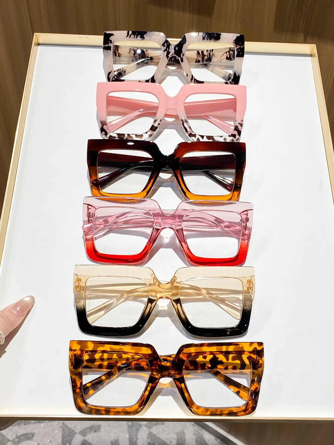6pcs Women's Plastic Square Full Rim Glasses, Colorblock Tortoiseshell, Sexy Style, Retro Fashion, Casual Trendy Eyewear