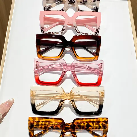 6pcs Women's Plastic Square Full Rim Glasses, Colorblock Tortoiseshell, Sexy Style, Retro Fashion, Casual Trendy Stylish Eyewear, Polycarbonate Glasses