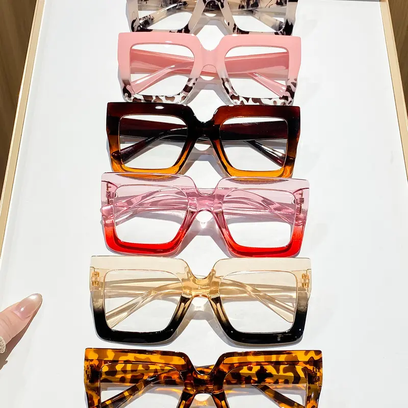 6pcs Women's Plastic Square Full Rim Glasses, Colorblock Tortoiseshell, Sexy Style, Retro Fashion, Casual Trendy Stylish Eyewear, Polycarbonate Glasses