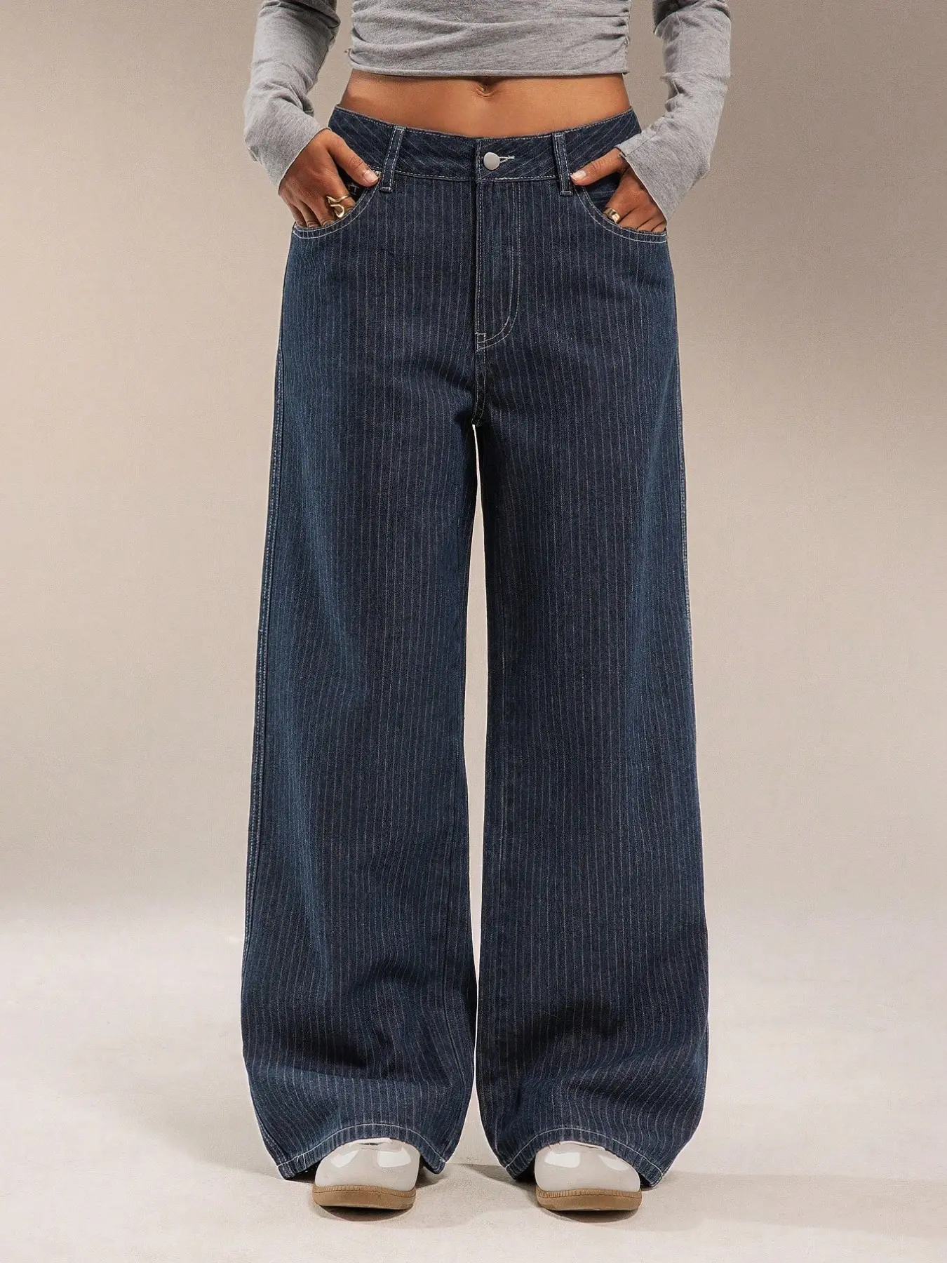 Vintage Striped Denim Jeans Y2K Aesthetic High Waist Oversized Baggy Loose Fit Wide Leg Long Pants Bottoms, Trendy Street Style, Comfortable and Stylish