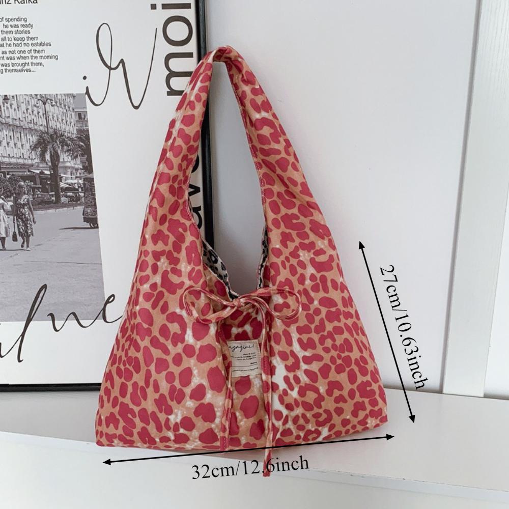 Korean Double Sided Leopard Print Hobo Bag , Stylish Leopard Print Handbag for Women, Fashion Bow Large Capacity Shoulder Bag
