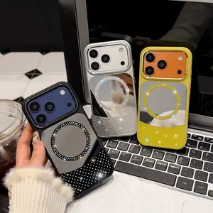Colorful mirror metal flat frame + magnetic suction case for Apple 16 Pro Max, simple and high-end new model for iPhone 14 Pro Max, anti-drop protective cover for 17 Pro, mirror diamond magnetic case for 17 Pro Max/mirror case 16 Pro