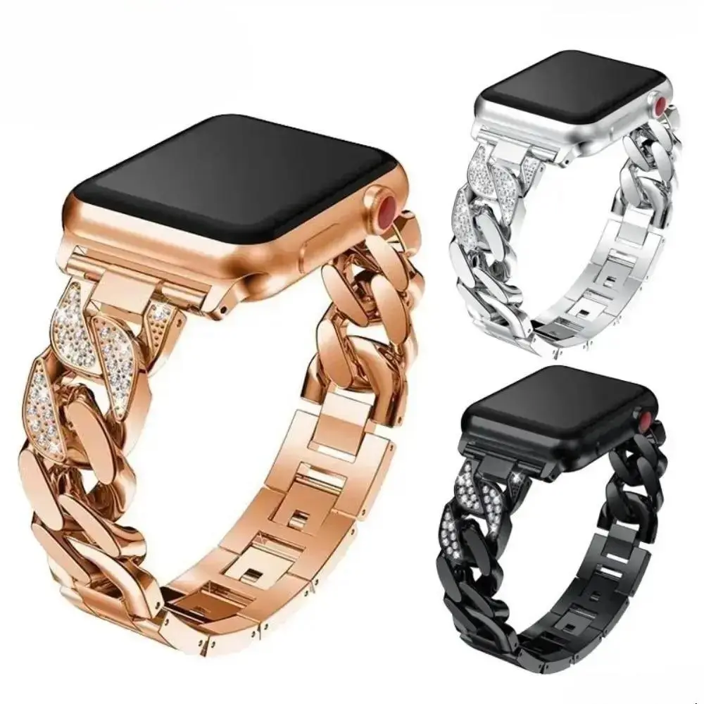 Diamond Link Metal Smart Watch Band – Luxury Adjustable Strap 38–49mm, Unisex Shiny Durable Watch Accessory for Apple Watch Daily & Formal Wear