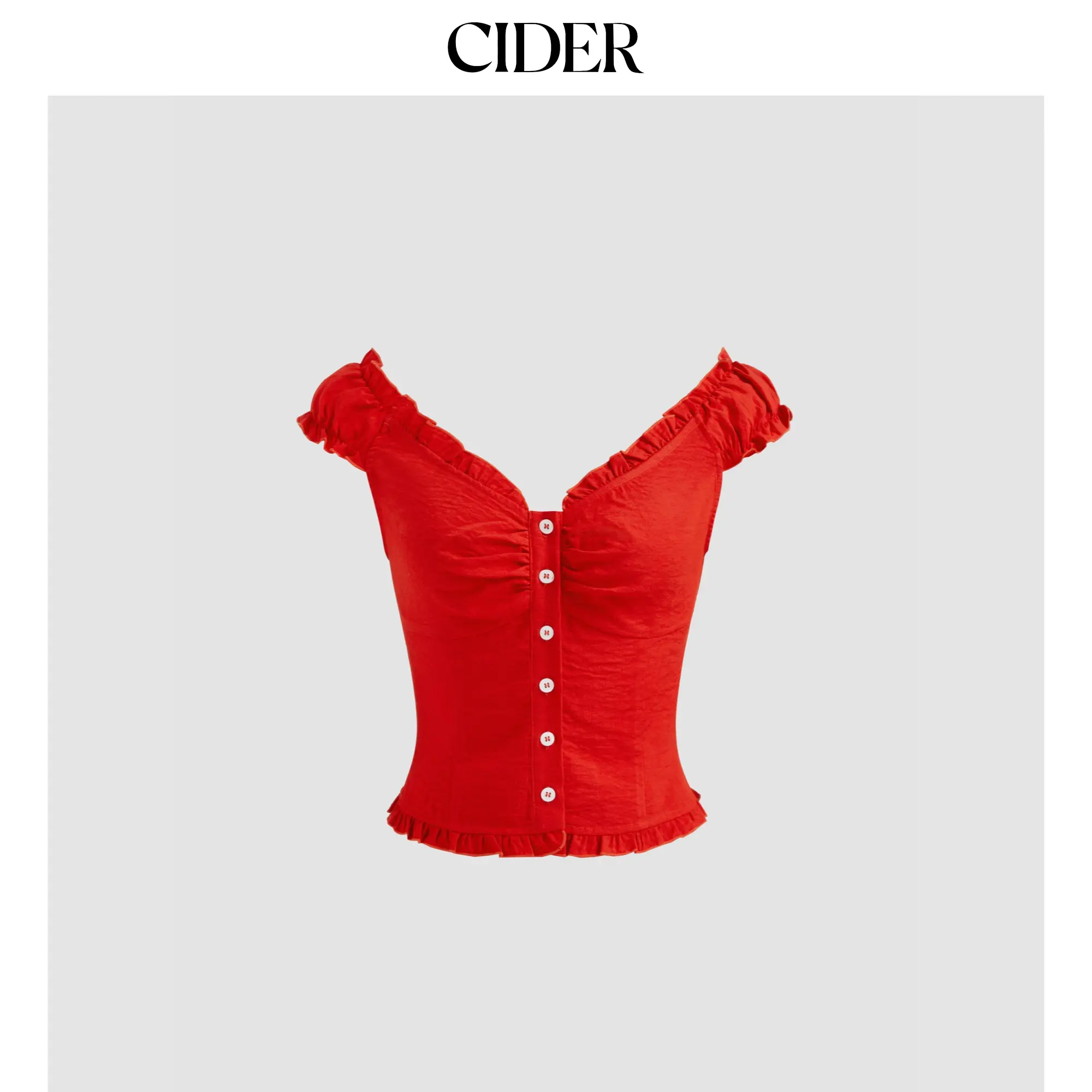 Cider Sweetheart Lettuce Trim Shirred Blouse
