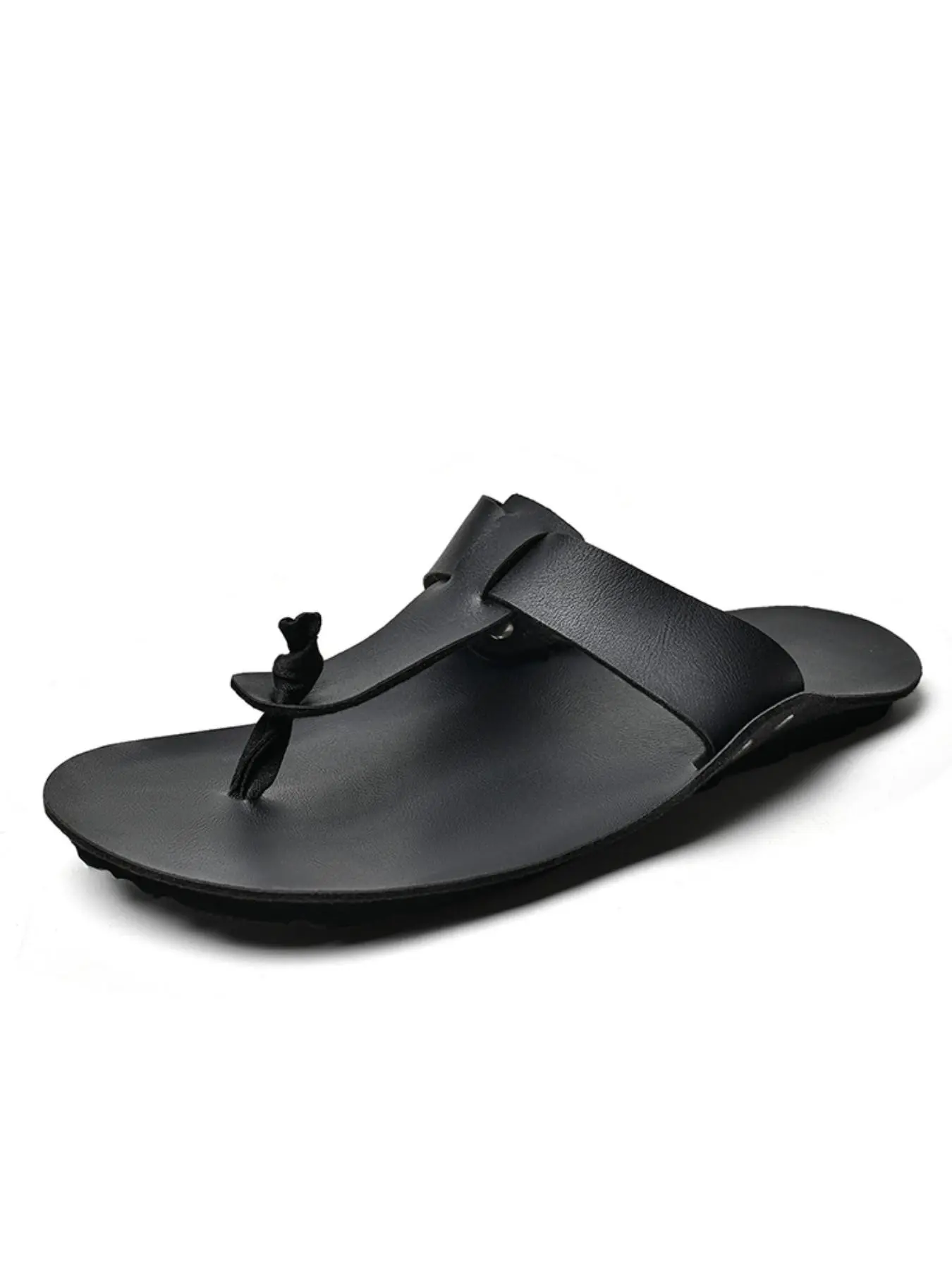 Men's Sandals Summer Leather Flat Toe Outdoor Large Size Casual Flip Flops, Durable Beach Shoes, Comfortable Footwear for Men