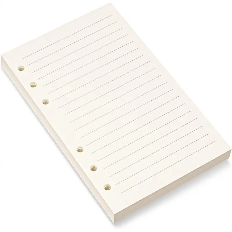 A6 Ring Binder Paper, 6 Hole Punch, 8mm Lined, 90 Sheets/180 Pages, 4.1 X 6.6 Inches, Ideal for Notebooks and Organizers