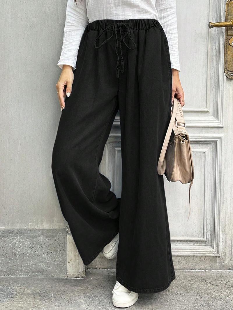 Oversized Thunder Thigh Flare Jeans - Boho - Chic High - Waisted Denim Wide - Leg Pants for Women - Elastic Waist & Flowy Fit