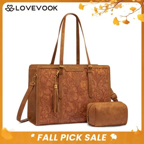 LOVEVOOK Canvas Laptop Tote Bag 15.6 & 17.3 inches for Women with Clutch Purse, Lightweight Tote Bag with 2 Cup Holder, Purses for Women, Computer bag for Work, Office, Casual.  outdoorfun