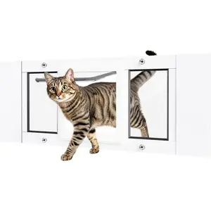Cat Door for Window Weatherproof Aluminum Frame Flap Pet Door Quick Fit Window Insert Easy Adjustable to Fit Windows Width 23"-28" 4 Secure Lock Modes with Magnetic Closure for Cats Doggy