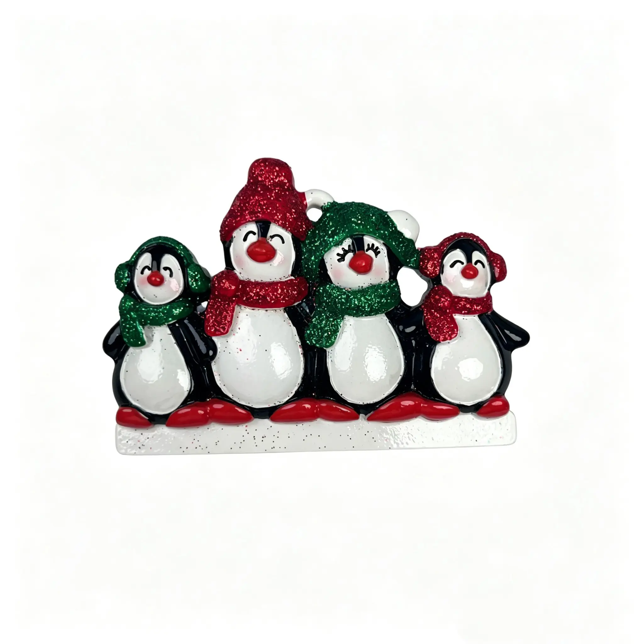 Penguin Family Resin Christmas Ornament, DIY Handwritten Name Gift, Cute Personalized Holiday Decoration, Music-Listening Scarf Design
