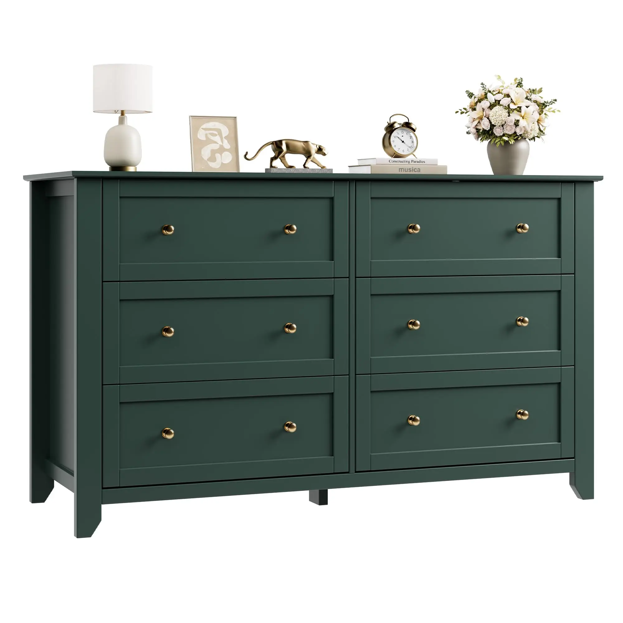 Hosslly Modern 54" Wide Single Unit Furniture Drawer Dresser - Wooden Clothes Drawers Chest Sideboard with Deep Compartments, Metal Knobs for Bedroom, Entryway Storage