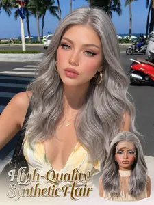 Unique Silver Lace Wig, 18 Inches Wavy Layered Hair, Perfect for Round Faces, Ideal for Events, Street Photography, Graduation Parties