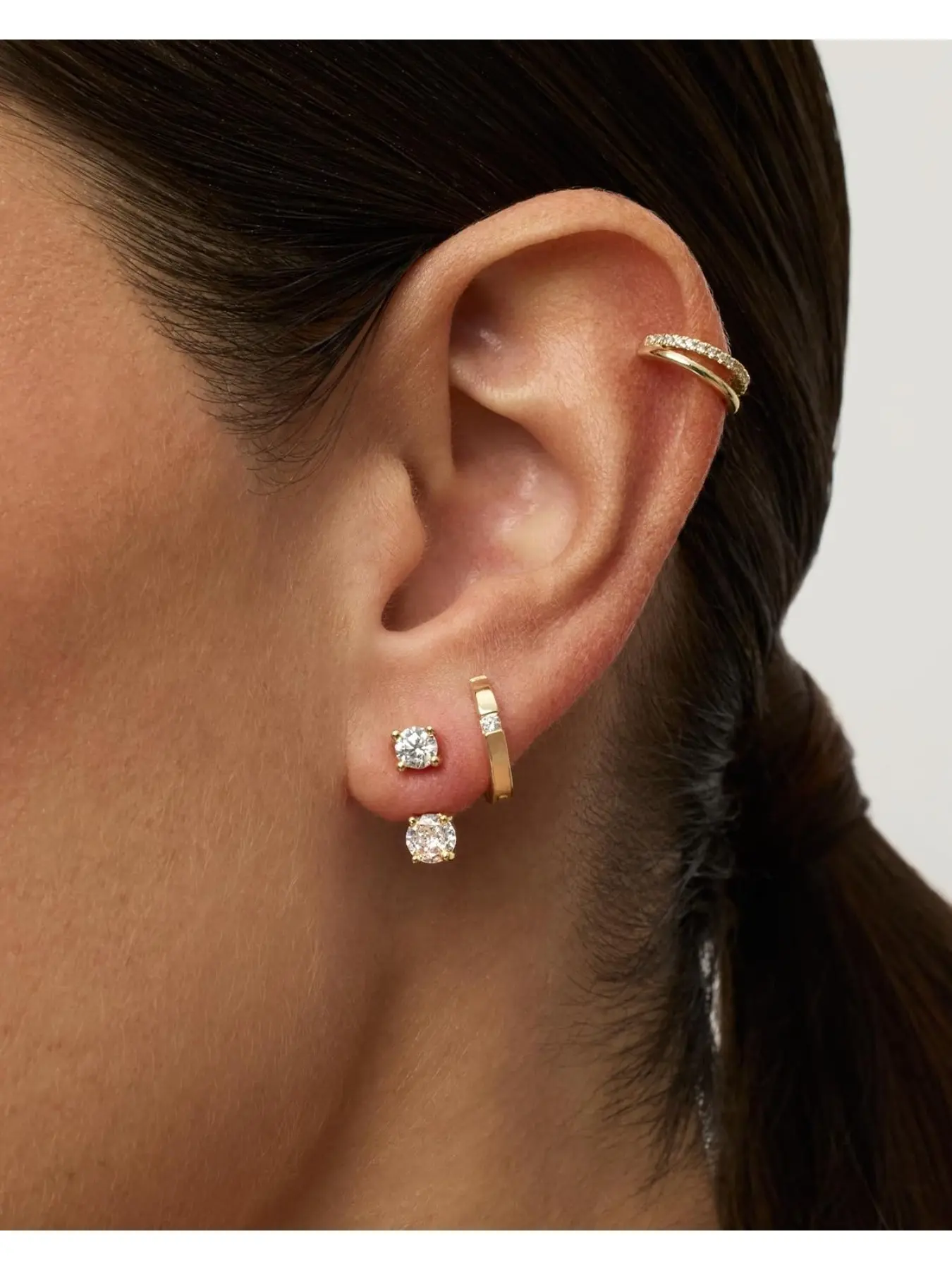 Golden Cubic Zirconia Earrings Jacket for Women - Dainty CZ Front and Back Double Studs - Statement Ear Jacket Earrings for Women