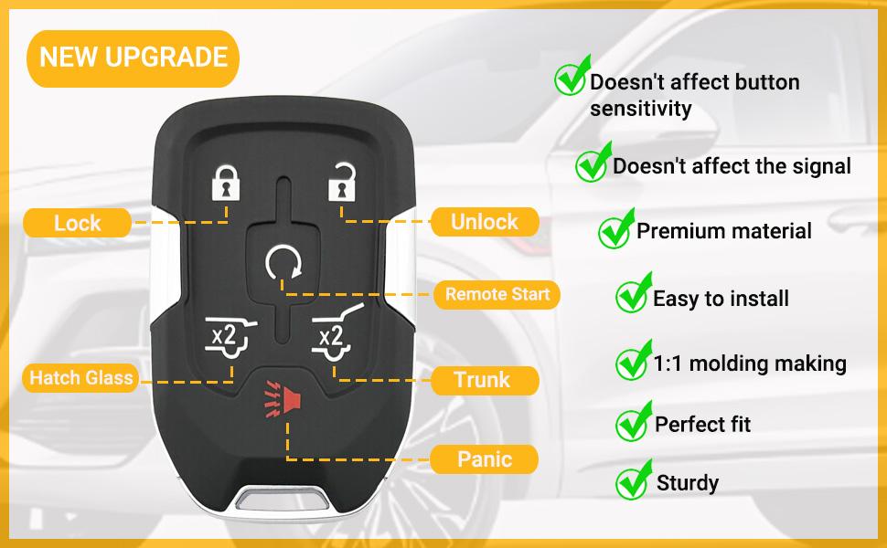 Replacement Key Fob Cover fits for Chevy Suburban Tahoe GMC Yukon XL Denali HYQ1AA 2015 2016 2017 2018 2019 2020 Keyless Entry Remote Control Key Fob Case Shell