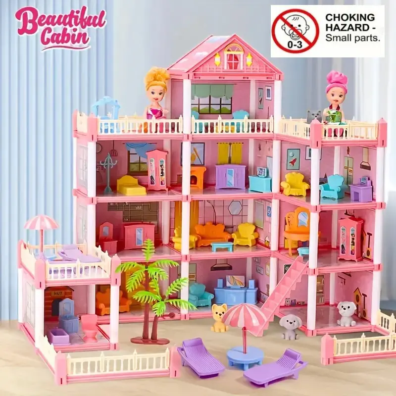DIY Doll House with Light, 1 Set Creative DIY Doll House Toy, Fun Play Accessories for Family Entertainment