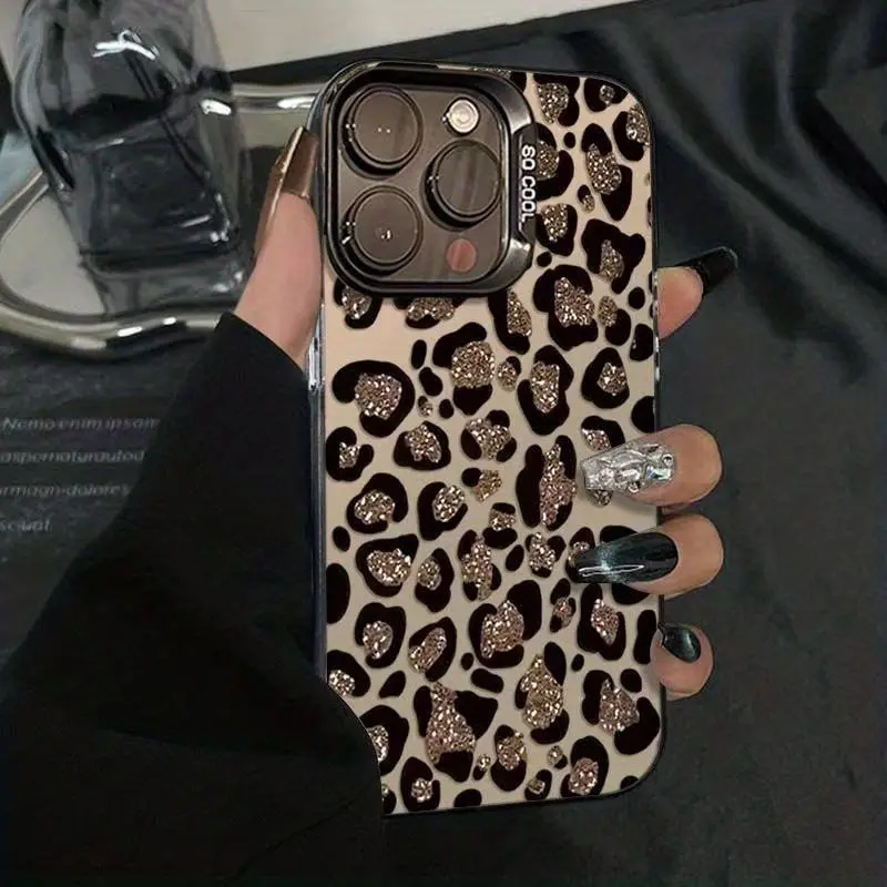 Easy And Atmospheric Design Phone Case, Suitable for Apple Iphone 17/16/11/12/13/14/15 Plus Promax/Plus Halloween Easter Christmas Gift for Girlfriend Boyfriend Husband Wife Friend - IMD Material - Black/White - Golden Black Leopard
