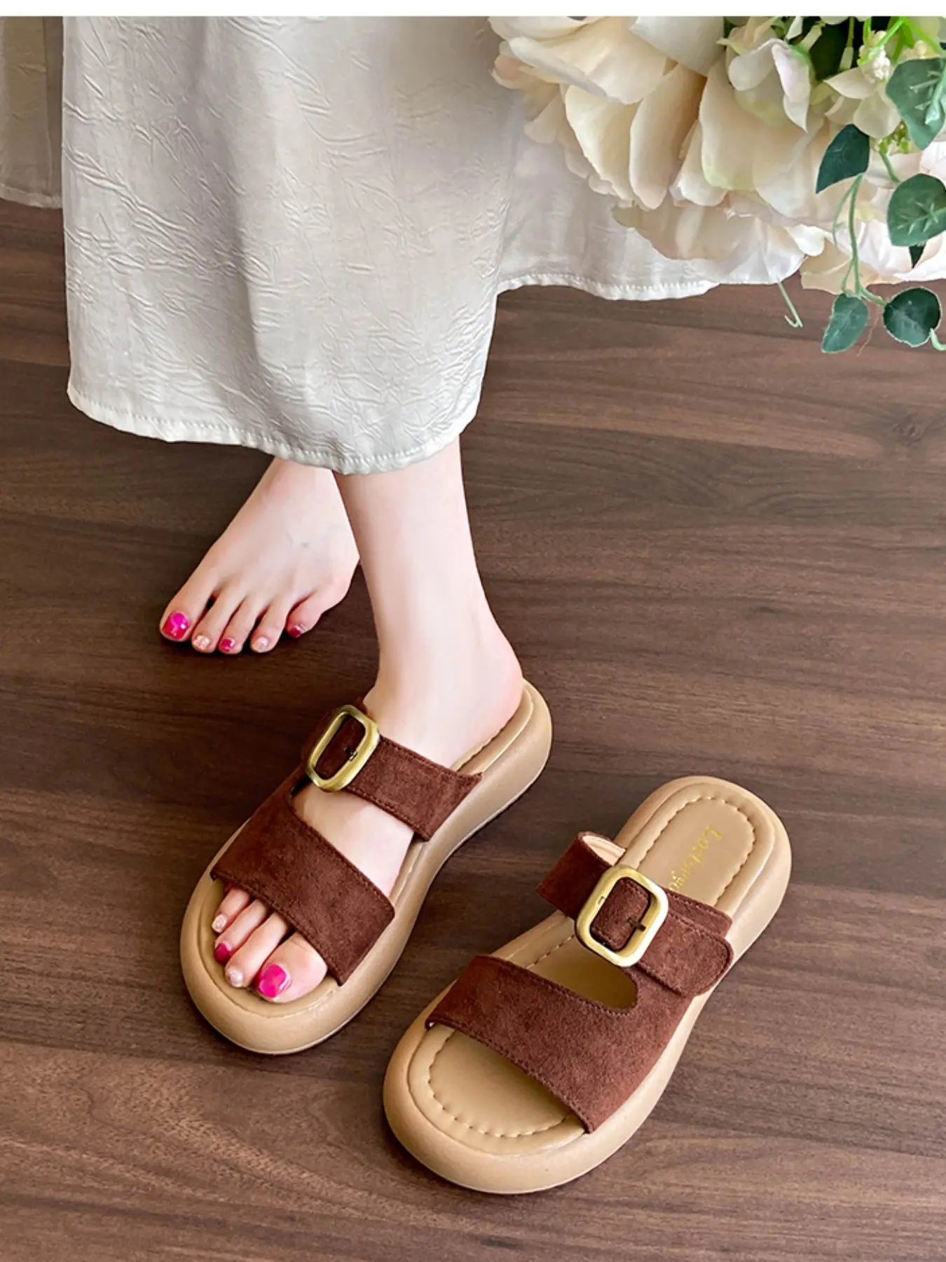 Women's Thick Sole Birkken Sandals, Summer Outdoor Pregnancy Slippers, Soft Bottom Non-Slip Roman Beach Shoes, Casual Textile Slip-Ons