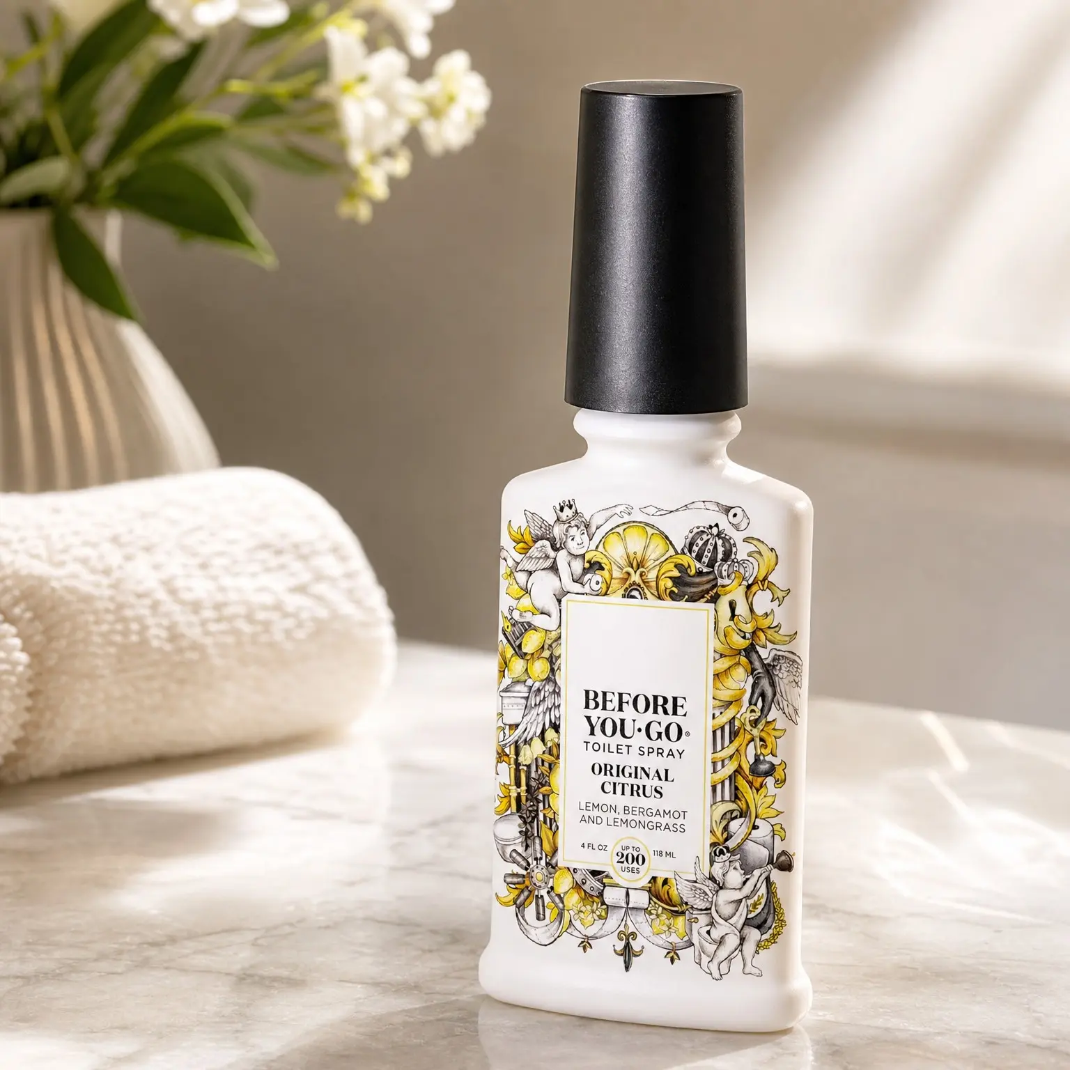Before-You-Go Toilet Spray, Original Citrus, 4 Fl Oz, Up to 200 Uses, Plant-Based Essential Oil Bathroom Odor Deodorizer for Home or Work, Lemon, Bergamot & Lemongrass ScentGift