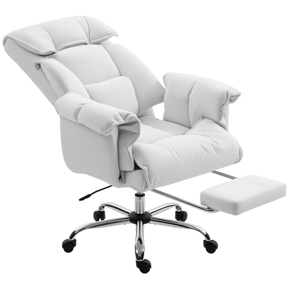 [Fahuac] High Back Office Chair - Reclining Adjustable Desk Chair for WFH Setup & Relaxation, 3-Angle Recline, Retractable Footrest, Gliding PU Casters, Cream White Commercial Office Furniture, 30.3" W x 29.5" D x 46.5" H, 37.4 lbs, Polyester, Glide, Asse