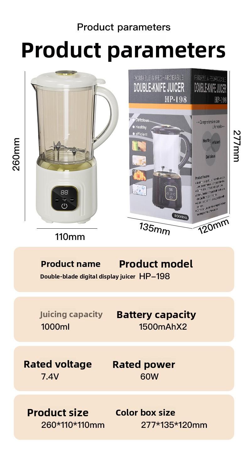 New dual-blade juicer, wireless electric large-capacity juice maker, portable blender for fresh juice